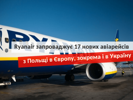 Нові напрямки польотів Ryanair з Польщі в 2019 році