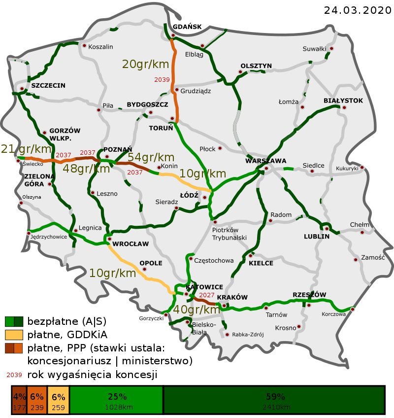 платные дороги Польши, цена автобаны Польши 2021