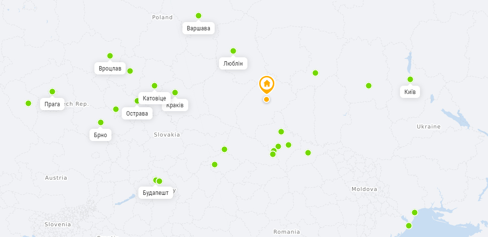 карта маршрутов flixbus с Украины в европу