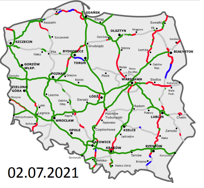 карта автобанів Польщі 2021