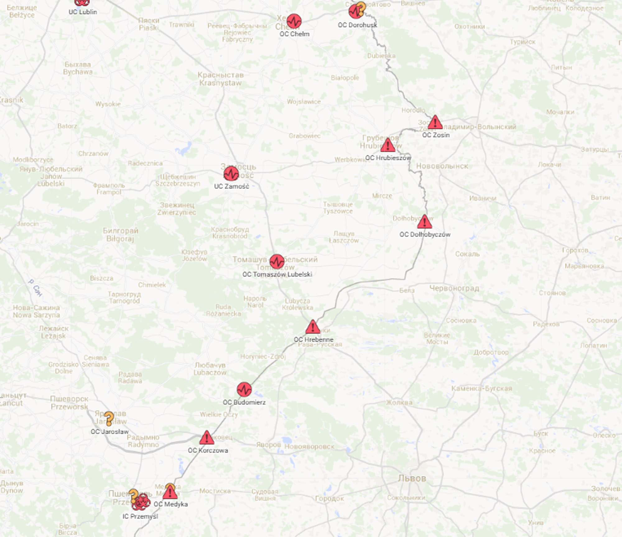 карта Польщі - Протест митників 2016