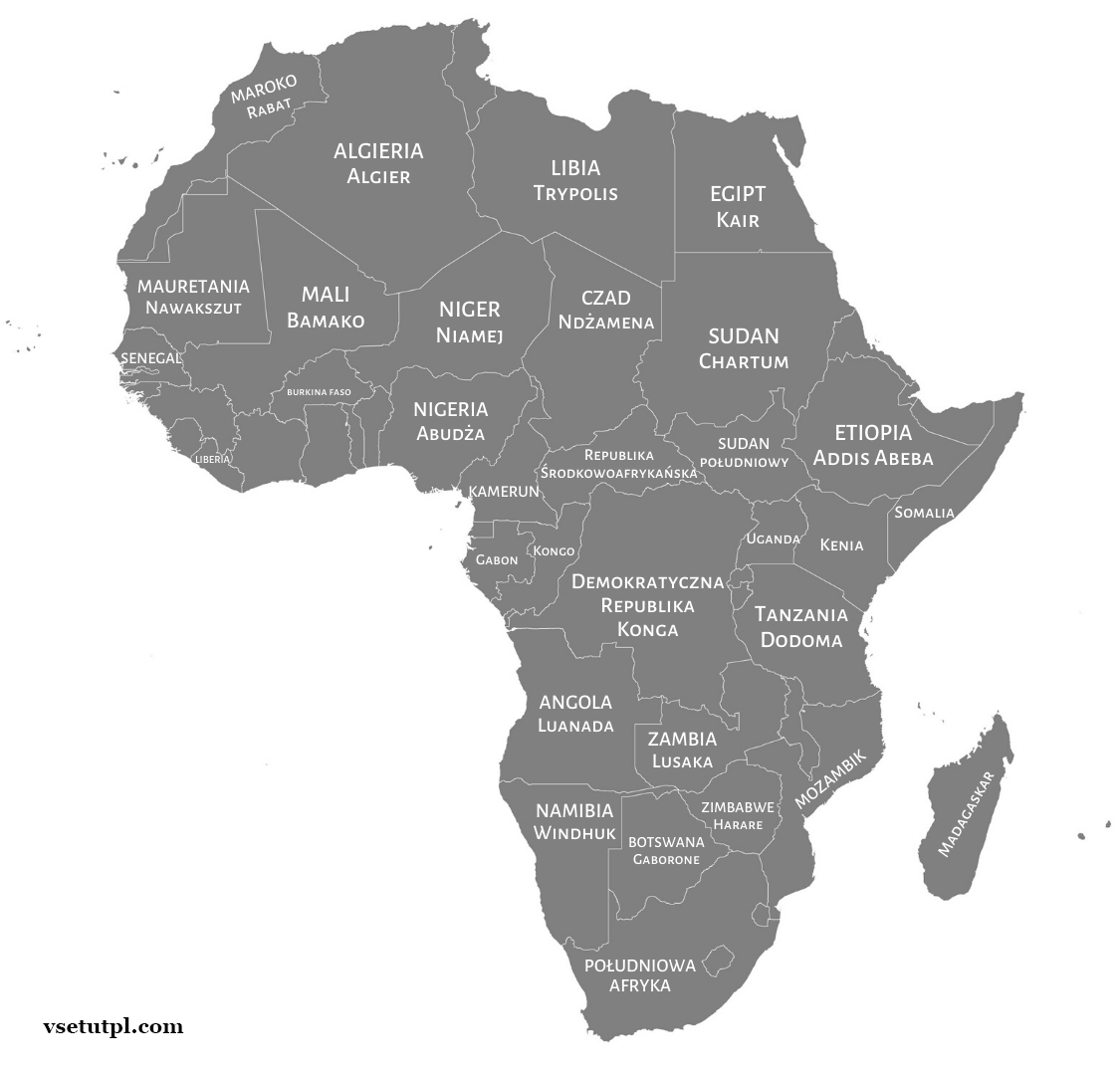 страны Африки на польском языке карта