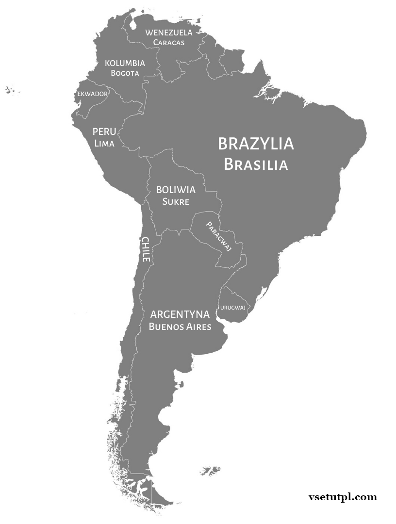 страны южной америки на польском языке карта