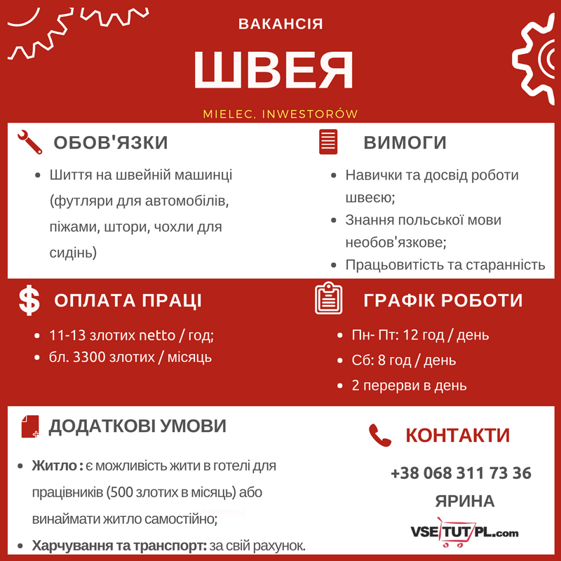 робота швеї в Польщі