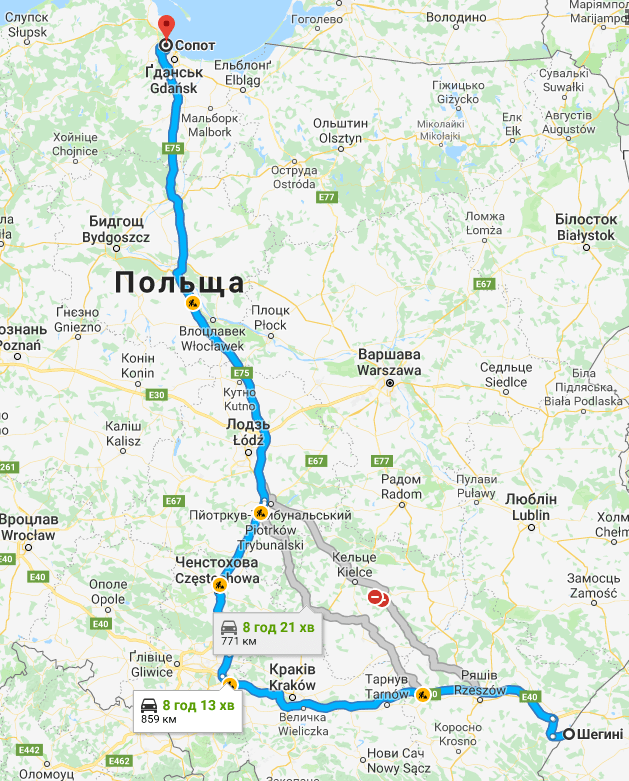 Автомобілем до м. Сопот