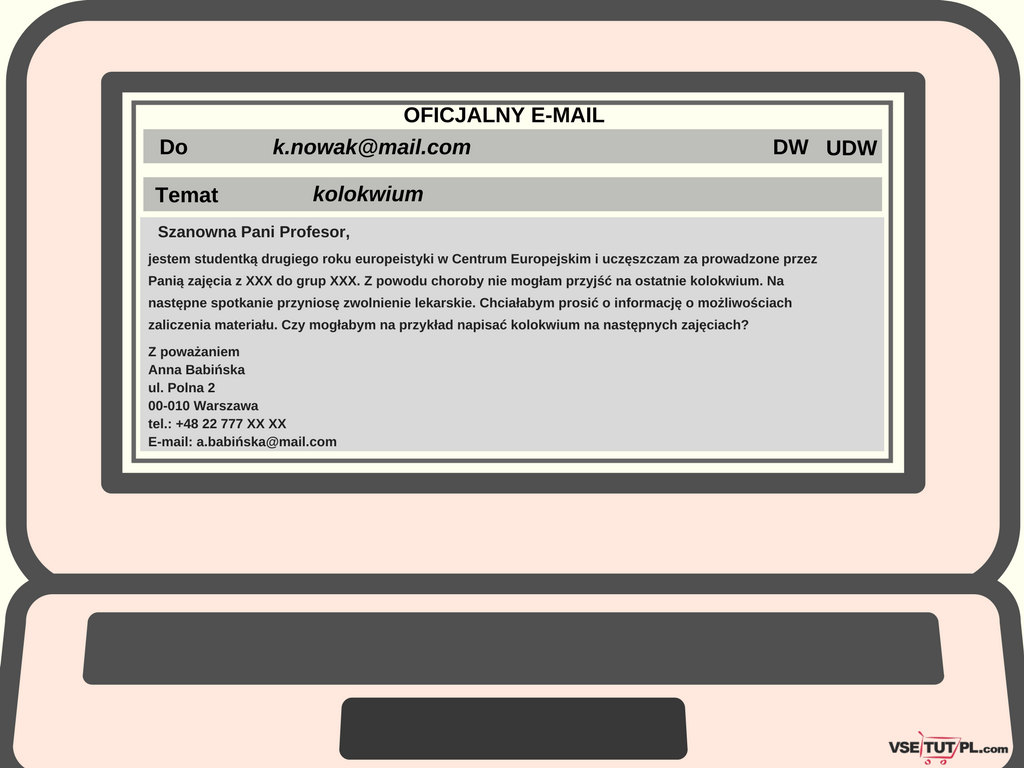 Приклад офіційного e-mail листа польською мовою