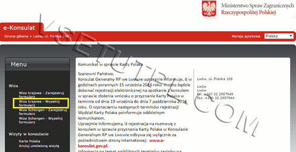 формуляр для заполнения анкеты на визу по Карте Поляка