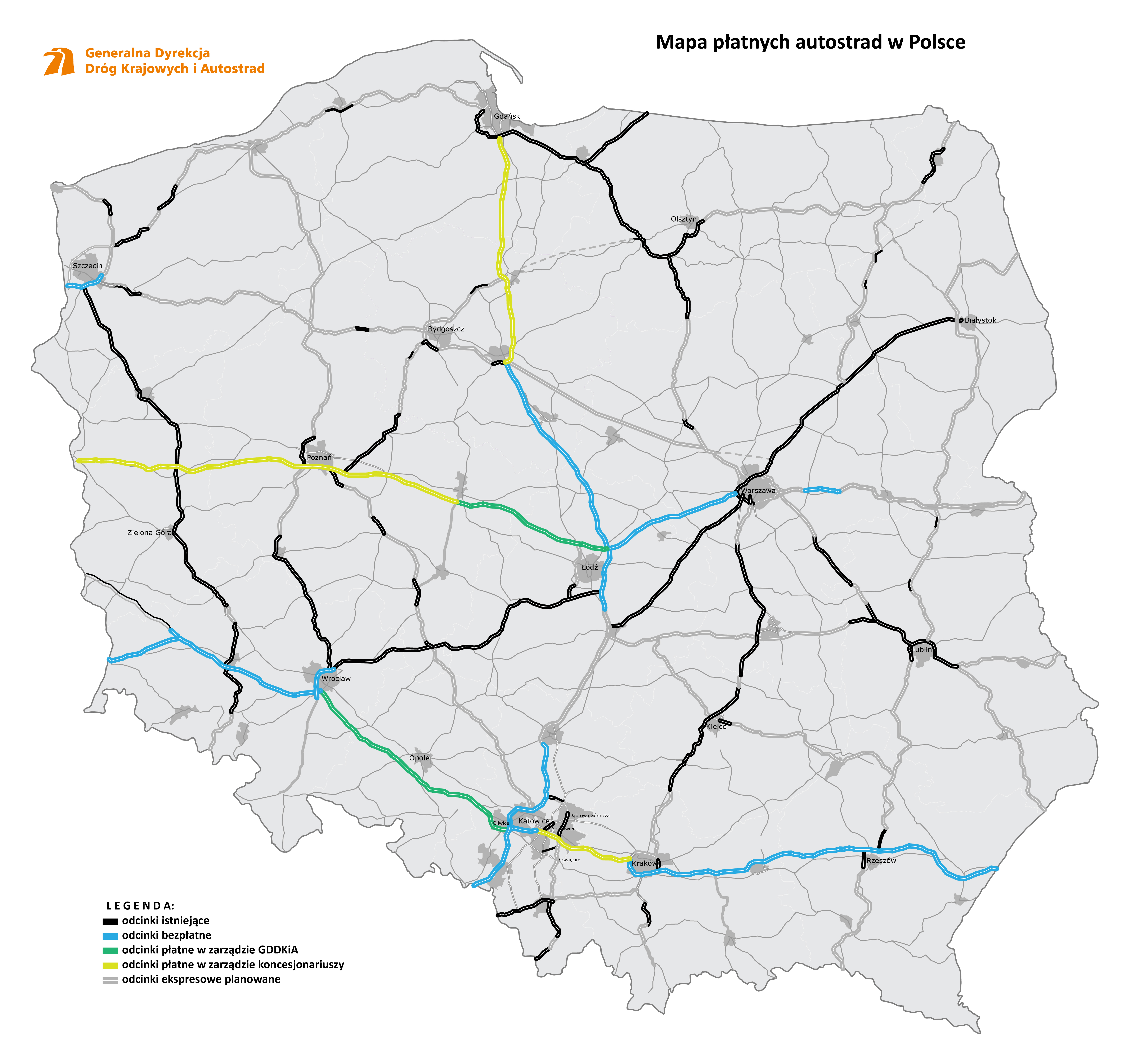 карта платних доріг польщі