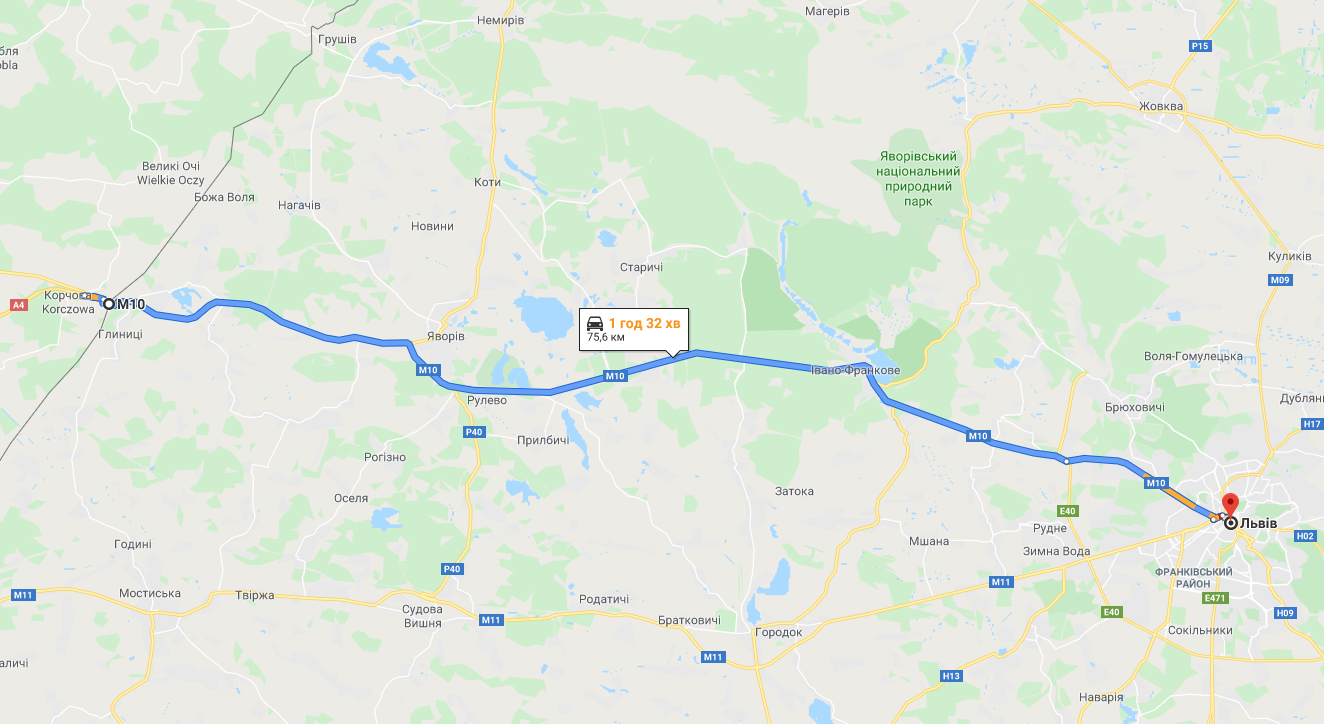 дорога львів-краковець карта